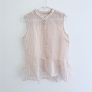 Trovata x Birds of Paradis Tan White Peplum Striped Blouse Large